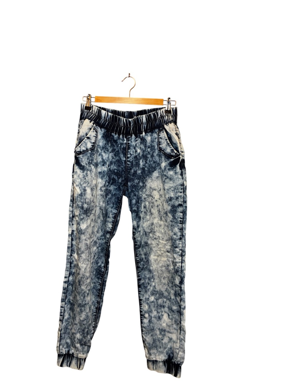 Blue Acid Wash stretch Jogger Pants in Blue M